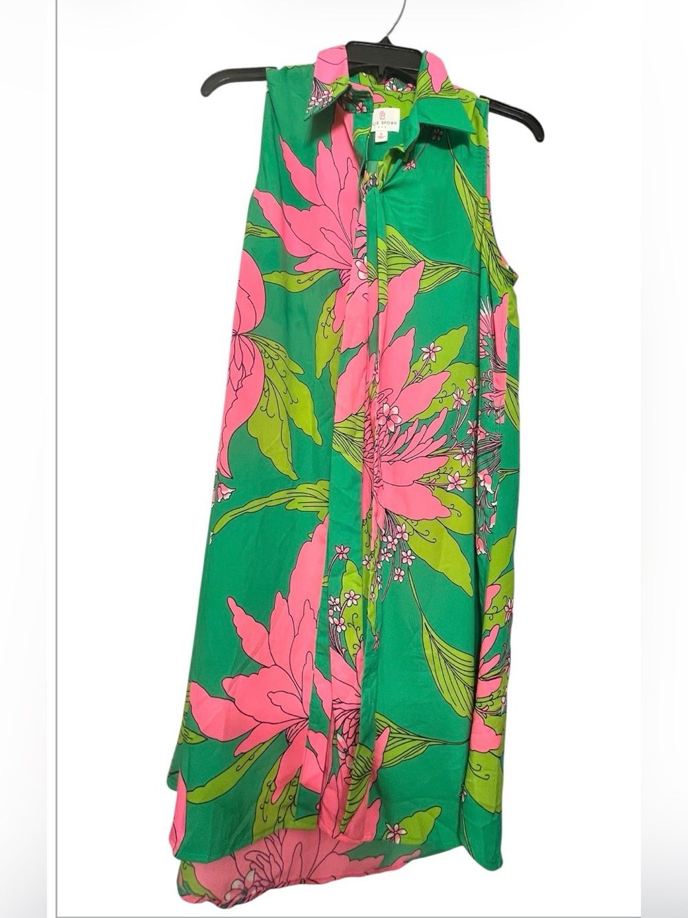 JB JULIE BROWN Bright Green Pink Floral Sleeveless Preppy Dopamine Resort Dress